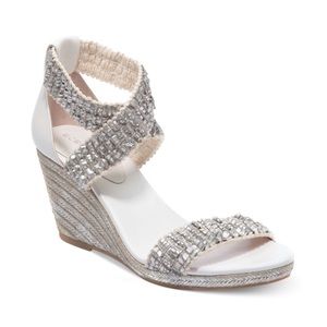 BCBGeneartion Barca platform wedge sandals in silver, size 9.5 B